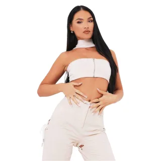 Missy Empire - Kurzes Top für Damen, Bandeau, gerippt (Sand)