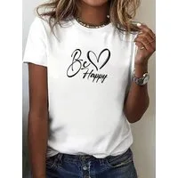 RMK T-Shirt Damen Shirt Top Sommer Basic Be Happy Glücklich aus 100% Baumwolle