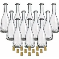 gouveo Trinkflasche 12er Set Glasflaschen 200 ml “Rustica” mit Korken - Korken-Flasche, Spitzkorken