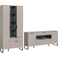 Home affaire Wohnwand ADIO, Breite 290 cm, 2-teiliges Set, mit Metall-Kufenfüße, (Set, 4-St., bestehend aus: Mehrzweckschrank und Sideboard), Sideboard inkl Beleuchtung, Kombination, Anbauwand, Set, Wohnzimmerset