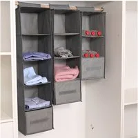 BTTO Hängeregal Hängeaufbewahrung Kleiderschrank Organizer,Hängender Stoffschrank, Hängeregal Schrankorganizer,mit 3/4/5 Breiten Fächern,Grau