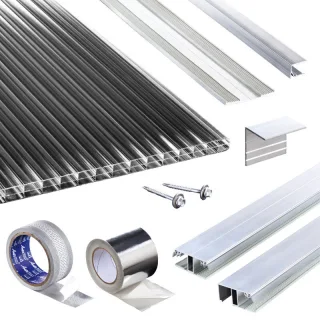 Terrassendach-Set | Polycarbonat Stegplatten | Polyclear Stegplatte | Kombinationsverlegeprofil | 16 mm | anthrazit