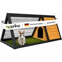 Zooprinz Kleintierstall Hasenstall Kaninchenstall Dreieckig Massivholz mit Freilauf, 115 x 56.5 x 48cm, 2 Türen, Unterschlupf mit Boden