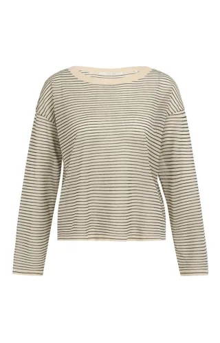 Yaya - Gestreifter Strickpullover beige - Gr. - XXS