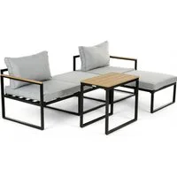Greemotion Gartenlounge-Set Retiro Balkonmöbel Set Aluminium Grau mit 2 Sesseln Hockern & Tisch, Farbe Schwarz/Grau