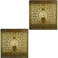 Marrakesch Orient & Mediterran Interior Wandleuchte 2er Set Orientalische Wandlampe Yakin aus Metall gold antik 27 cm, Handarbeit