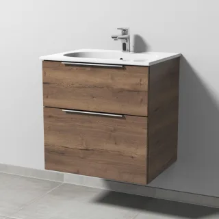 Sanipa 3way Waschtischunterbau zu Geberit Acanto Slim Waschtisch mit 2 Auszügen, Eiche-Tabak UM41050