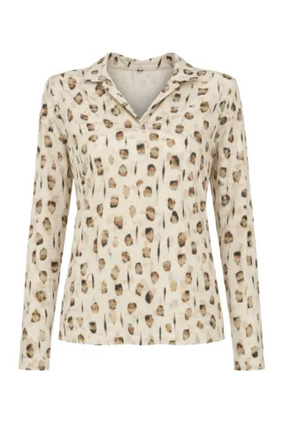 signe nature - Langarm-Polo-Bluse beige/braun - Gr. - 40