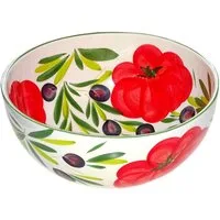 Lashuma Salatschüssel Tomate Olive, Keramik, (1-tlg), Runde Servierschale groß Ø 27 cm handbemalt