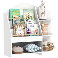 AIYAPLAY Kinderregal mit 7 Regalen, Bücherregal aus Holz 1-tlg., für Kinderzimmer, Spielzimmer, Weiß