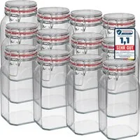 Wellgro Vorratsglas Einmachgläser mit Bügelverschluss eckig, Fermentierglas, (12-tlg)