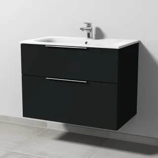 Sanipa 3way Waschtischunterbau zu Geberit Renova Plan Slim Waschtisch mit 2 Auszügen, Vulkan-Matt UP6871V