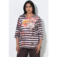 Ulla Popken T-Shirt Shirt A-Linie Ringel Rundhals 3/4-Arm Pima Cotton