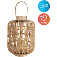 näve LED Dekolicht Korbinian, Timerfunktion, Leuchtmittel wechselbar, Warmweiß, Rattankorb natur mit Griff inkl. 1x LED-Kerze warmweiß, Timer, IP20