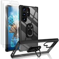 Nalia Smartphone-Hülle Samsung Galaxy S23 Ultra 17,3 cm (6,8 Zoll), Klare Hybrid Ring Hülle / 2x Displayschutz / Standfunktion / Kratzfest