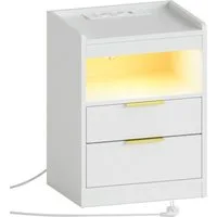 Mondeer Nachttisch LED Nachtkommode (Packung, Beistelltisch mit Steckdosen), mit LED-Beleuchtung & 2 USB Ladestation, 3 Schubladen