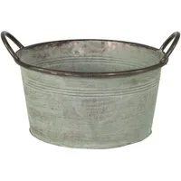 finehomegarden Pflanzschale Schale mit Griff Metall Ø41cm H20cm grün antik Pflanzkübel (1 St), Miniteich Pflanzgefäß Garten / Paket