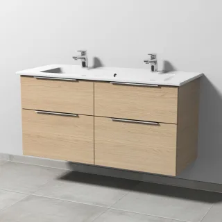 Sanipa 3way Keramik-Set Venticello Keramik-Doppelwaschtisch und Unterbau mit 4 Auszügen, Eiche-Nordi UM32948