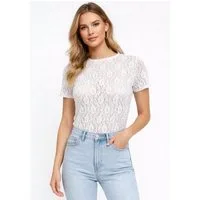 Worldclassca Spitzenshirt Worldclassca Spitzenshirt Kurzarm Mesh Bluse Stehkragen Lace Elegant Neue Kollektion - Stilvolle und gemütliche Mode für Damen