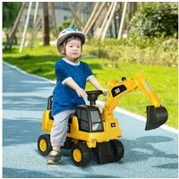 HOMCOM Rutscher Kinderbagger mit beweglicher Schaufel, (Sitzbagger, 1-tlg., Rutscherfahrzeug), Gelb+Schwarz 85 x 27,5 x 47,5 cm