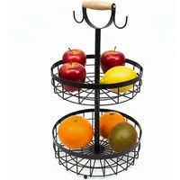 relaxdays Obstschale Obstkorb Etagere 2-stöckig, Eisen, schwarz