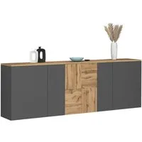 OTTO home Sideboard ISEO, Kommode, Schrank, Sideboard, Lowboard, 6 Fächer, Breite 200 cm (1 St), stehend/hängend, 5 Türen, 6 Fächer, Breite 200 cm