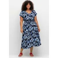 Sheego Etuikleid Druckkleid Kurzarm mit Minimalprint und Smokbund