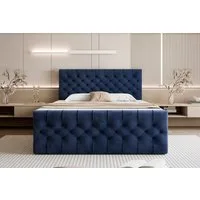 Goldstoff Boxspringbett TAURIEL mit Federkernmatratze & Topper, zwei Bettkästen (von 120 bis 200x200 cm), modernes Doppelbett aus Velvet Stoff mit edlem Kopfteil