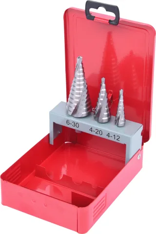 KS Tools HSS Stufenbohrer-Satz, Stahlblechkassette 3-tlg - 330.2403