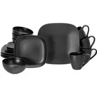 CreaTable Kombiservice Magic Black Square Schwarz (16-tlg), 4 Personen, Steinzeug