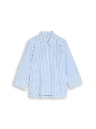 Tom Tailor - Popeline Hemdbluse mit 3/4-Arm dreamy blue white small stripe - Gr. - 36