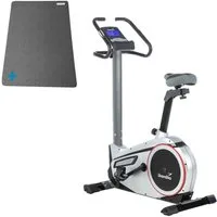 Skandika Ergometer für Zuhause, Fahrrad Morpheus, bis 150 kg, Bluetooth, inkl. Pulsgurt (Tablet-/Smartphone-Halterung, Transportrollen, mit Bodenschutzmatte), 12kg Schwungmasse, 32 Stufen, 24 Programme, kompatibel mit Kinomap/App