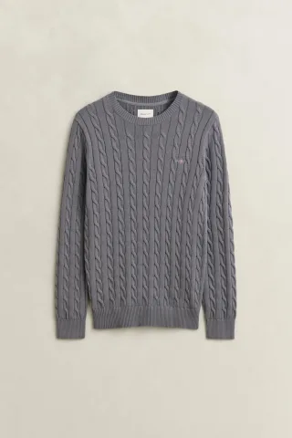 GANT - Classic Zopfstrickpullover mid grey - Gr. - XL