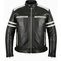MDM Lederjacke Herren Motorrad Lederjacke Retro mit Streifen und Protektoren echtem Rindsleder, herausnehmbarem Thermofutter