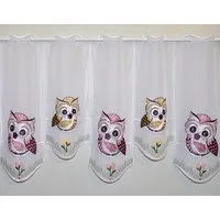 Stickereien Plauen Gardine Eulen in Rosa-braun (1 St), Stangendurchzug, transparent, Voile