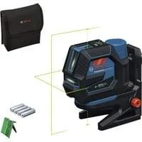 Akku-Kombilaser GCL 12V-50-22 CG Professional, Kreuzlinienlaser blau/schwarz, grüne Laserlinien und Lotpunkte, inkl. Drehhalterung RM 20