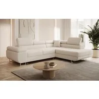 thematys Ecksofa ASTON mit Schlaffunktion & Bettkasten – Cordstoff TILIA, - mit 3 verstellbaren Kopfstützen, – L-Form 273×203 cm – Schlafsofa mit Auszug