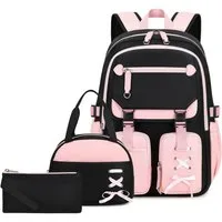 MOPUEA Schulrucksack Schulrucksack Mädchen Teenager Daypack 3. bis 7. Klasse Schule (Schulrucksack-Set mit Lunchbox Federmäppchen für Mädchen Teenager, 3-tlg., Mit Lunchbox Federmäppchen Großem Hauptfach Seitenfächern Rückenfach), Wasserabweisend Lei
