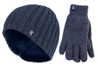 Herren Thermomütze & Handschuh Set für den Winter | Wärmespeicher | Fleece gefüttert - Navy