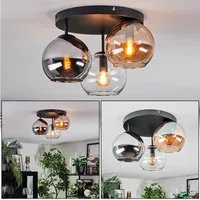 hofstein Deckenleuchte Deckenlampe aus Metall/Glas in Schwarz/Bernstein/Chrom/Rauch/Klar, ohne Leuchtmittel, Deckenleuchte im Retro/Vintage-Design (Schirme Ø 15 cm), 3 x E14