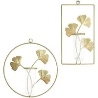 Starhome Wanddekoobjekt Orient 2er Set aus Metall und Glas. Metalldeko gold für Wand (2er Set, 2 Stück (je 1x Rechteck und Rund), Modern, Wandvase, Blumenampel, innen, Metall, vergoldet
