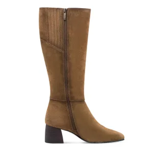 Tamaris Damen Reitstiefel aus Leder mit kniehohem Absatz, Kamelbraun