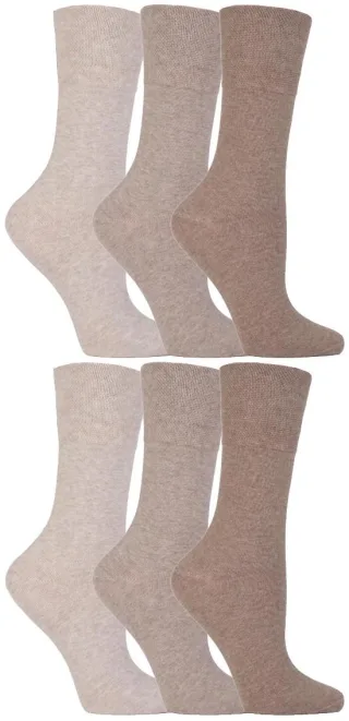 Gentle Grip - 6 Paar Damen Diabetiker-Socken mit Honigkamm-Oberteil und handgekettelten Zehennähten - Beige