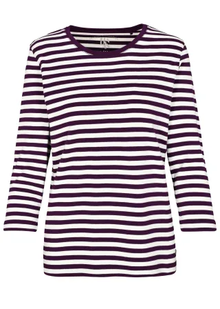 CLARINA - NOS Rd.-Shirt,3/4 Arm, Ringel 458 aubergine-offwhi - Gr. - 46