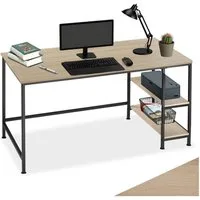tectake Schreibtisch Computertisch, Seitenregal mit 2 Ablagefächern, 120 x 60 x 75,5 cm (Arbeitstisch Canton, 1-St., in Industrial Holz hell, Eiche Sonoma), Holz und Stahl, mit höhenverstellbaren Kunststofffüßen