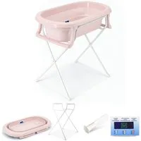 Babykajo Babybadewanne, (Set, 4-tlg), Babywanne faltbar mit Ständer, Abflussschlauch und Thermometer