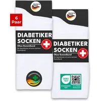 sockenkauf24 Diabetikersocken ohne Gummibund 97% Baumwolle mit Komfortbund ohne Naht (43-46, 6-Paar, Weiß) Diabetiker Socken ohne Gummi für Damen & Herren