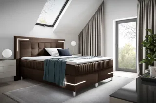 Boxspringbett Schlafzimmerbett 200x200cm AMORE Nr.2 Braun inkl. LED-Beleuchtung