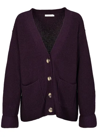CLARINA - NOS V-Cardigan, 1/1 Arm, uni aubergine - Gr. - 38