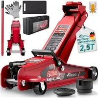 TRESKO Rangierwagenheber TRESKO Wagenheber hydraulisch 2,5T Rangierwagenheber 85-385mm Autohebe, Hydraulik KFZ flach auch für tiefergelegte Autos & 360° Rollen, inkl. 2X Gummiauflage, Schutzmatte, Handschuhe, Profilmesser, hydraulisch 2,5T Hubhöhe 85